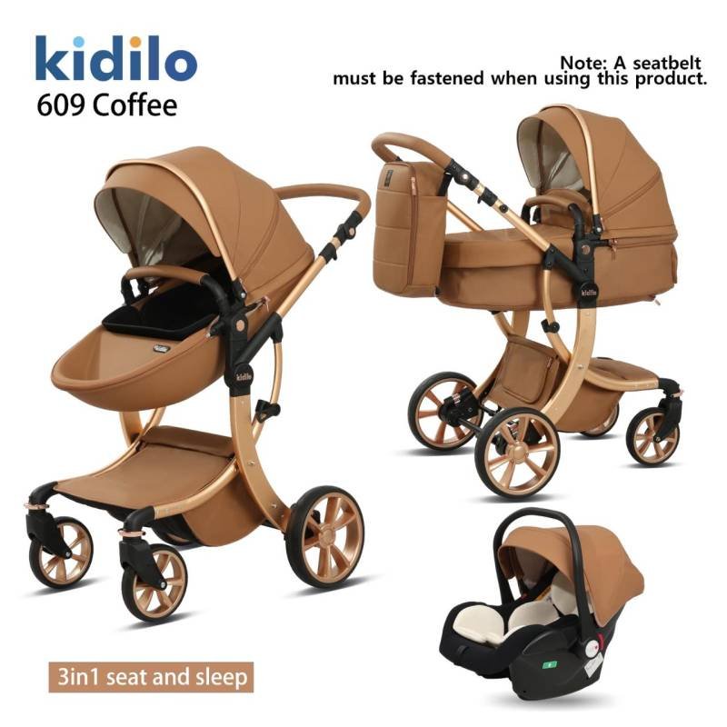 Leather stroller with car seat